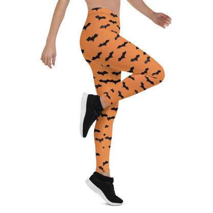 Bats Orange Leggings Women, Halloween Goth Witch Printed Yoga Pants Cute Graphic Workout Running Gym Fun Designer Tights Gift Starcove Fashion