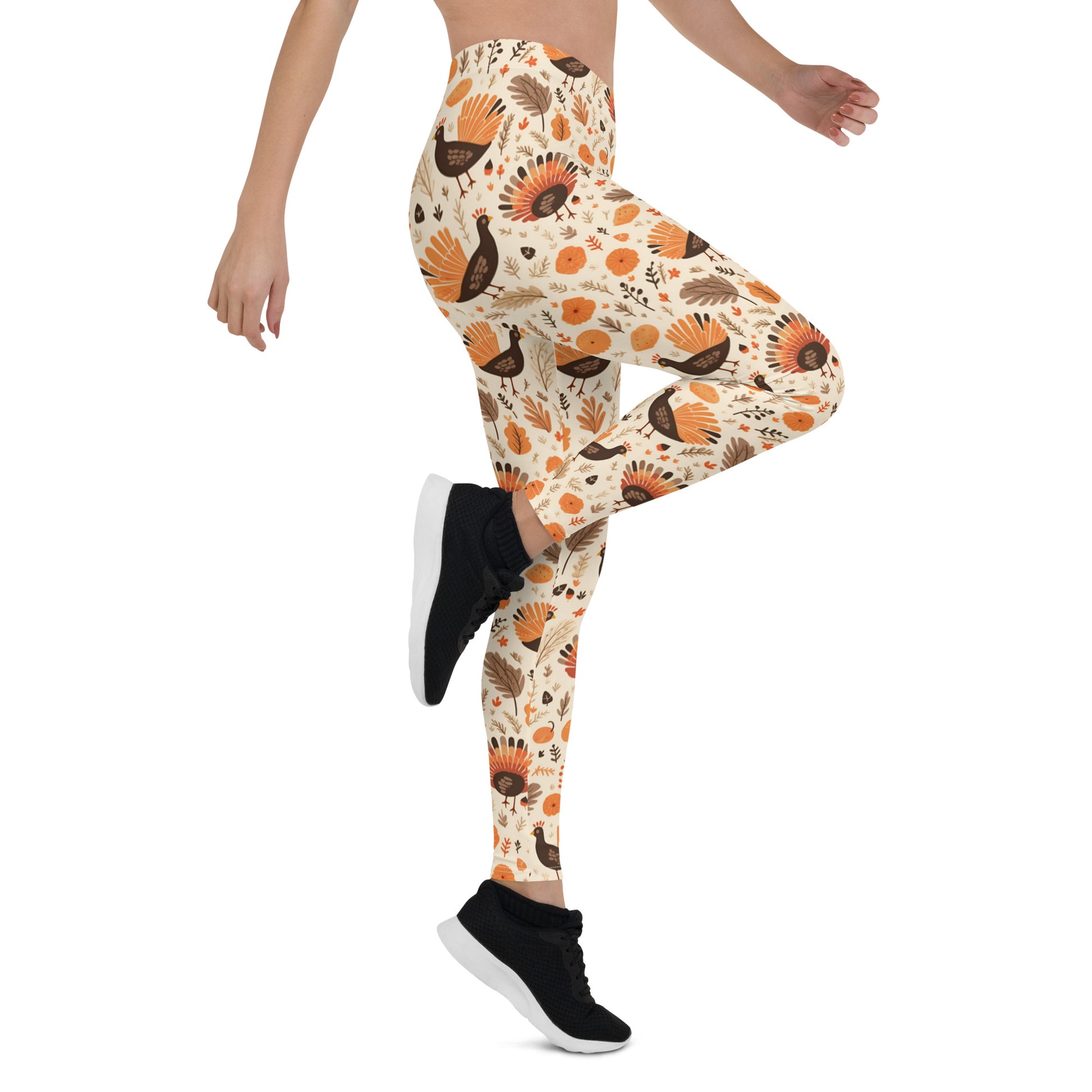 Thanksgiving Leggings Women Ladies, Turkeys Fall Autumn Leaves Printed Yoga Pants Cute Graphic Workout Running Gym Designer Tights Starcove Fashion