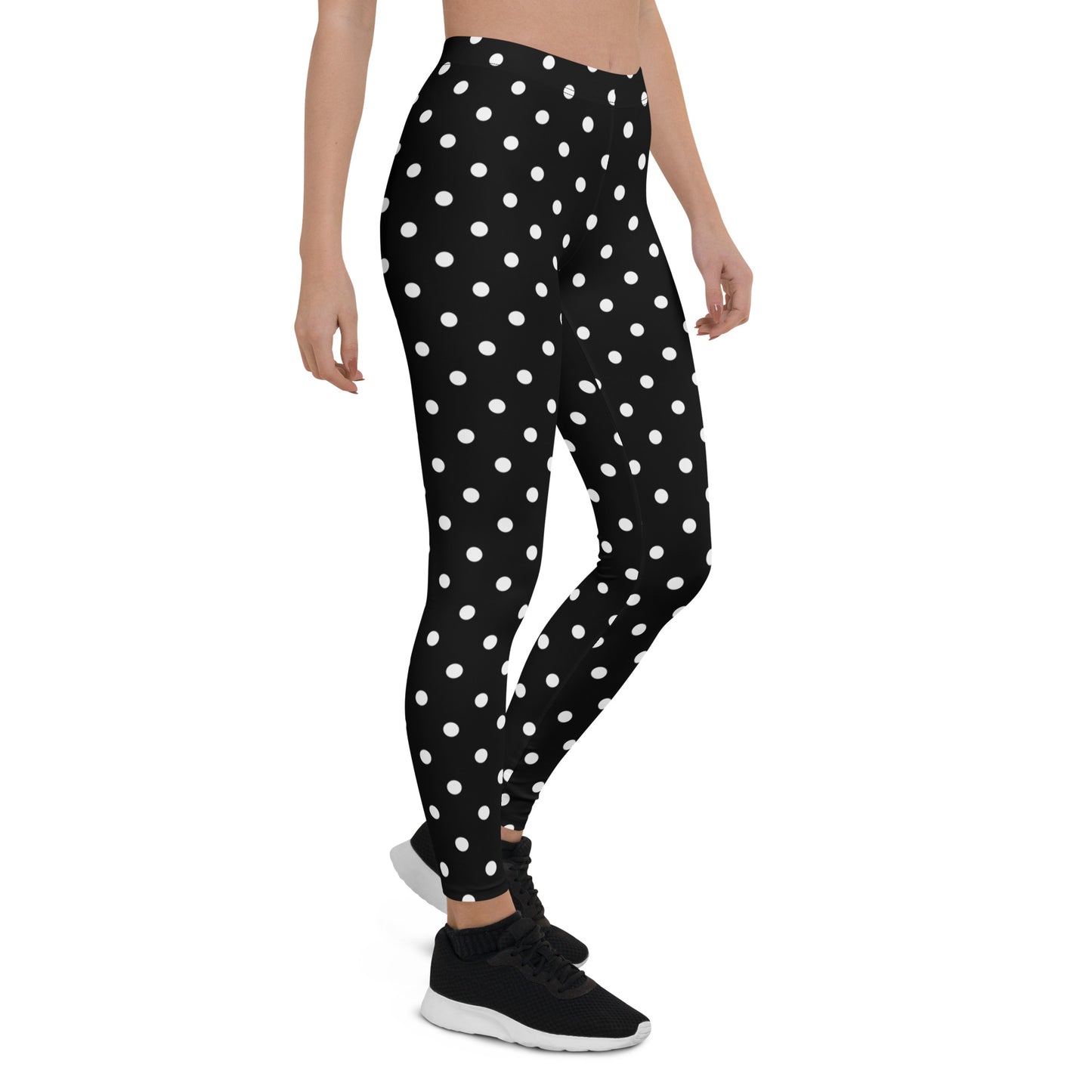 Black White Polka Dot Leggings, Christmas Leggings for Women Yoga Pants Printed Print Cute Graphic Workout Running Gym Fun Designer