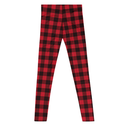 Red Black Buffalo Plaid Men's Leggings, Check Lumberjack Christmas Printed Yoga Sports Running Pants Tights - Starcove Fashion