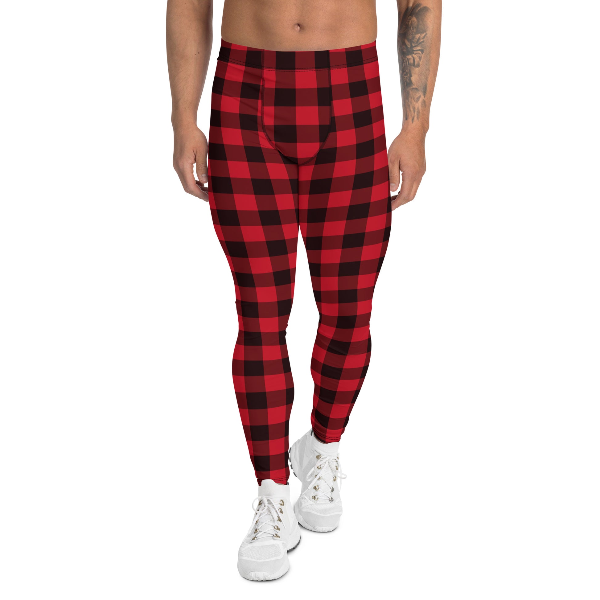 Red Black Buffalo Plaid Men's Leggings, Check Lumberjack Christmas Xma –  Starcove Fashion