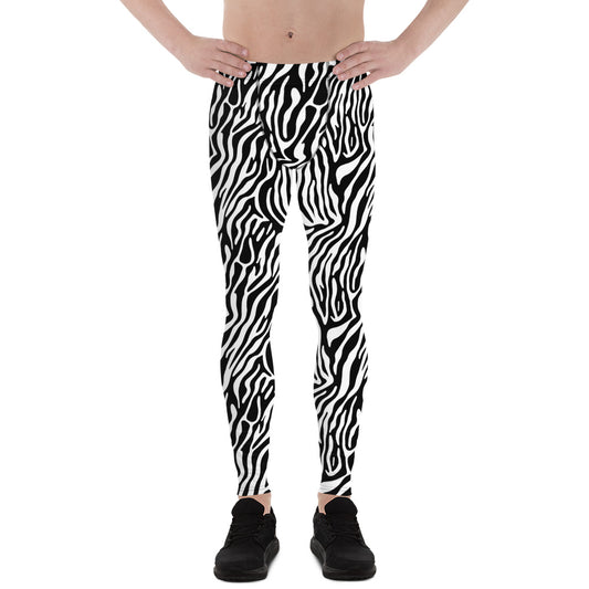 Zebra Men Leggings, Striped Black White Animal Print Guys Male Yoga Running Tights Sports Workout Fitness Pants Starcove Fashion