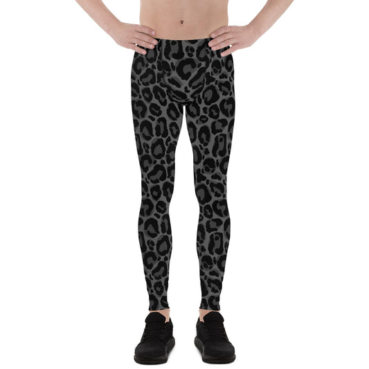 Black Leopard Men Leggings, Animal Print Panther Cheetah Jaguar Grey Guys Male Running Tights Sports Workout Festival Yoga Pants