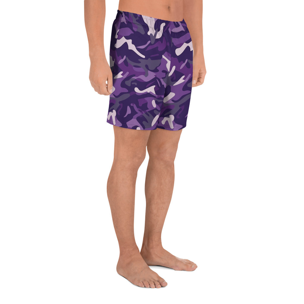 Camo Men Shorts, Purple Camouflage Gym Workout Eco Sports Swim Beach Pockets Running 6.5" Long Casual Summer Plus Size