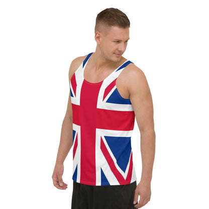 British Union Jack UK Flag Men Tank Top, England Unisex Festival Yoga Workout Sexy Summer Muscle Sleeveless Shirt