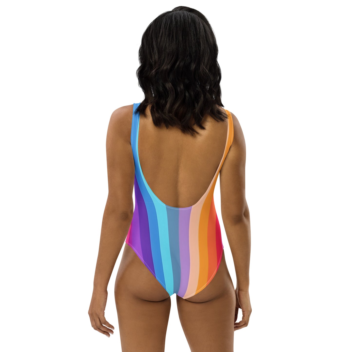 Rainbow Pride One Piece Swimsuit for Women, Striped LGBTQ Cute Designer Swim Swimming Bathing Suits Body Swimwear Starcove Fashion