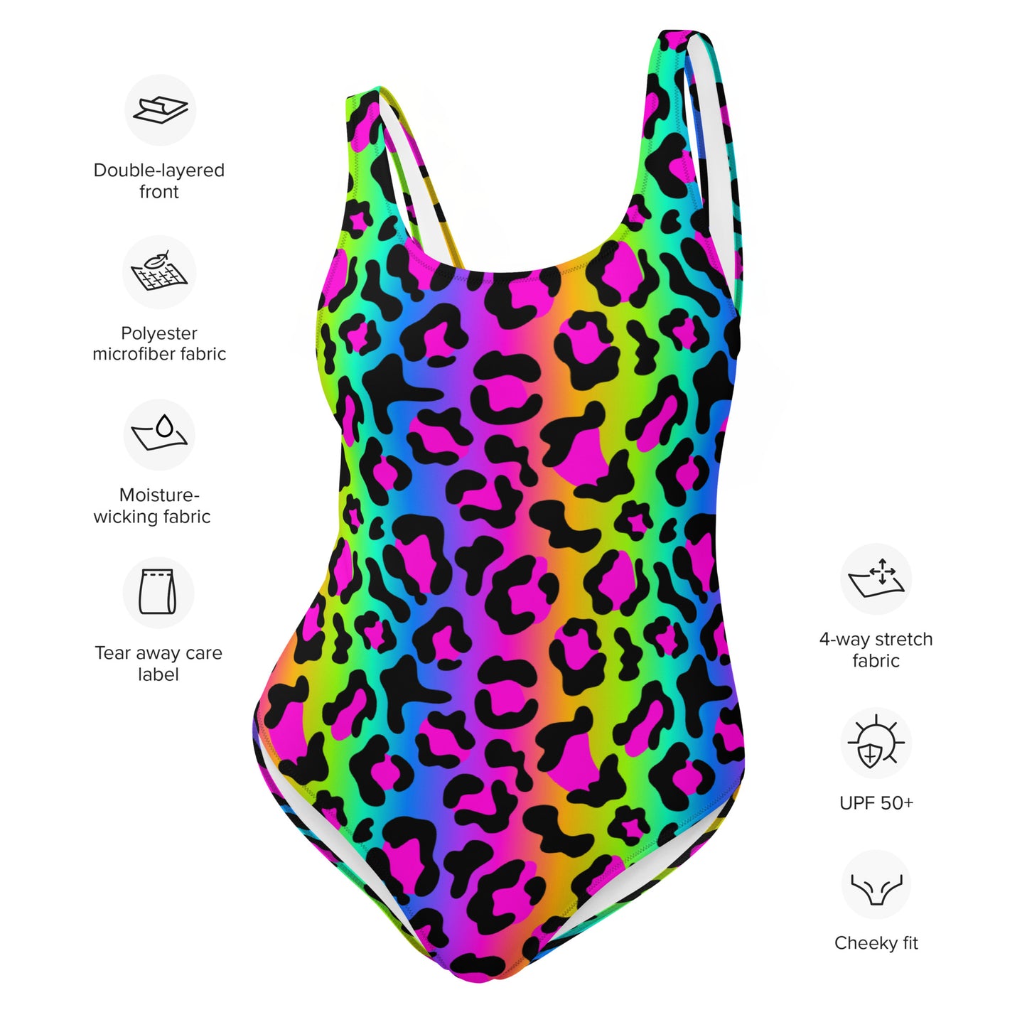 Rainbow Leopard One Piece Swimsuit for Women, Animal Print Cute Designer Swim Swimming Bathing Suits Body Swimwear Starcove Fashion