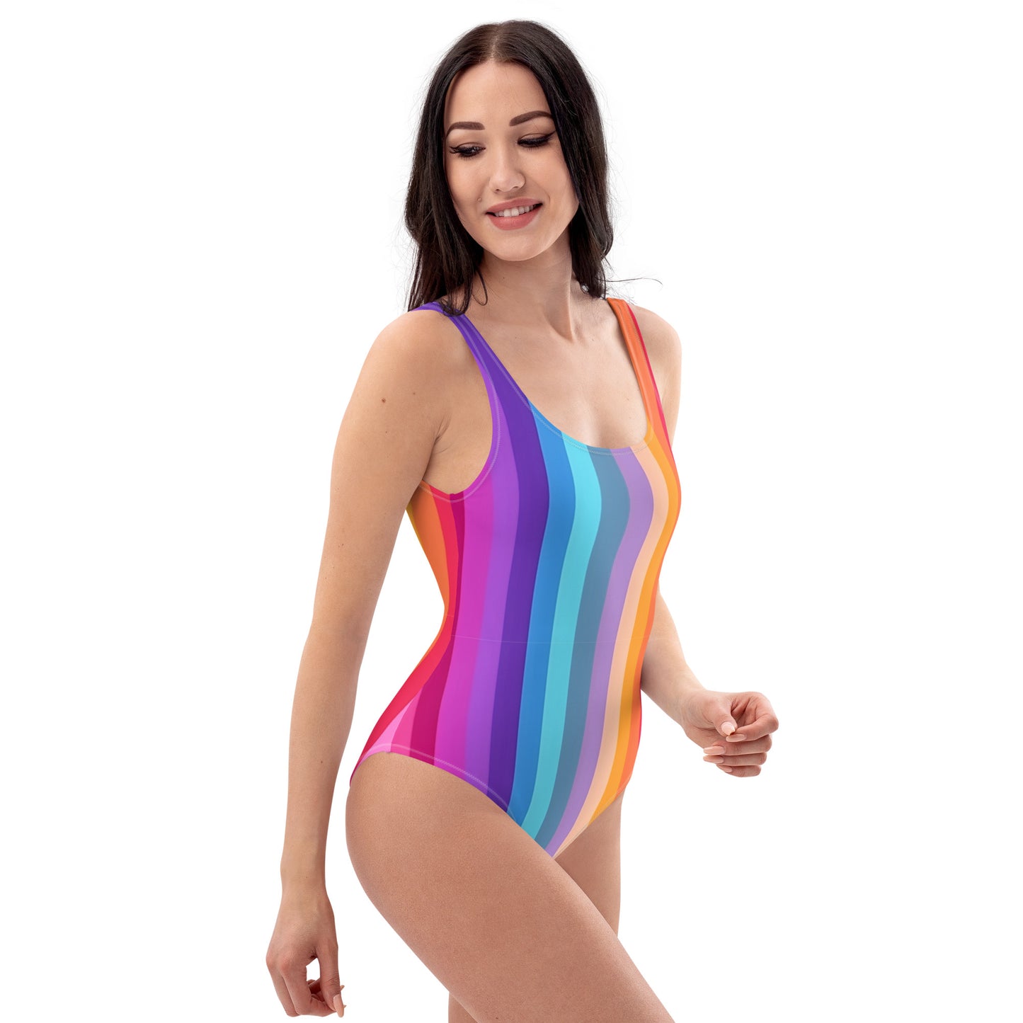 Rainbow Pride One Piece Swimsuit for Women, Striped LGBTQ Cute Designer Swim Swimming Bathing Suits Body Swimwear Starcove Fashion