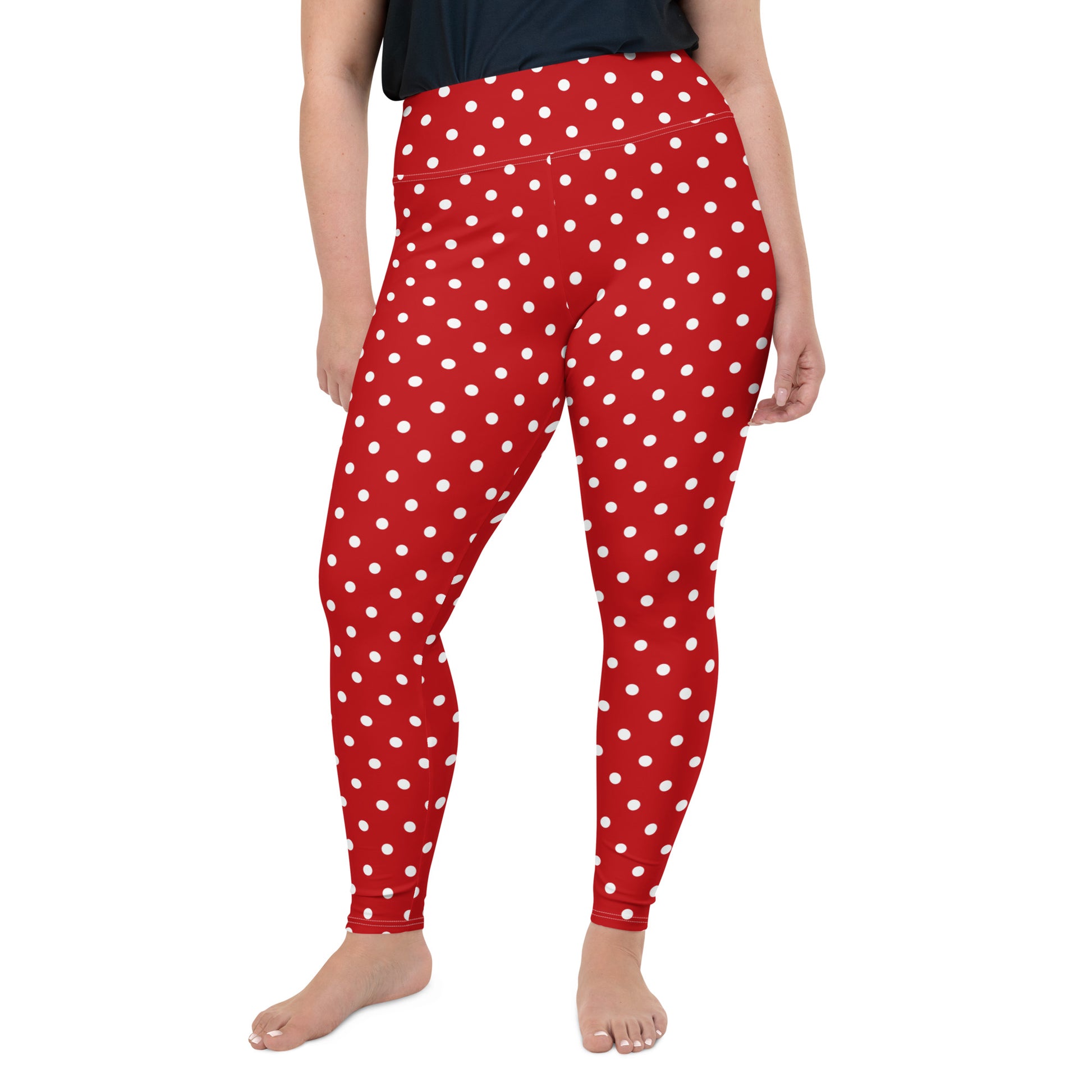 Red And White Polka Dot Plus Size Women Leggings, Printed Designer Chr –  Starcove Fashion