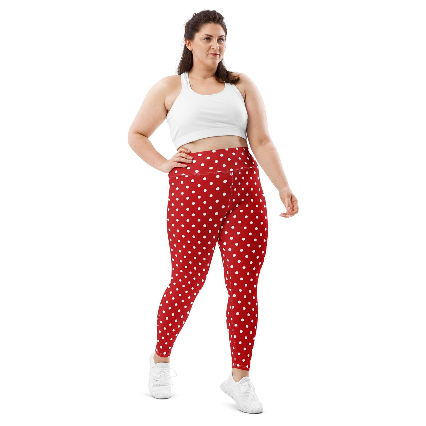 Red And White Polka Dot Plus Size Women Leggings, Printed Designer Christmas Holiday Workout Gym Sports Fun Yoga Pants Tights (2XL-6XL) Starcove Fashion
