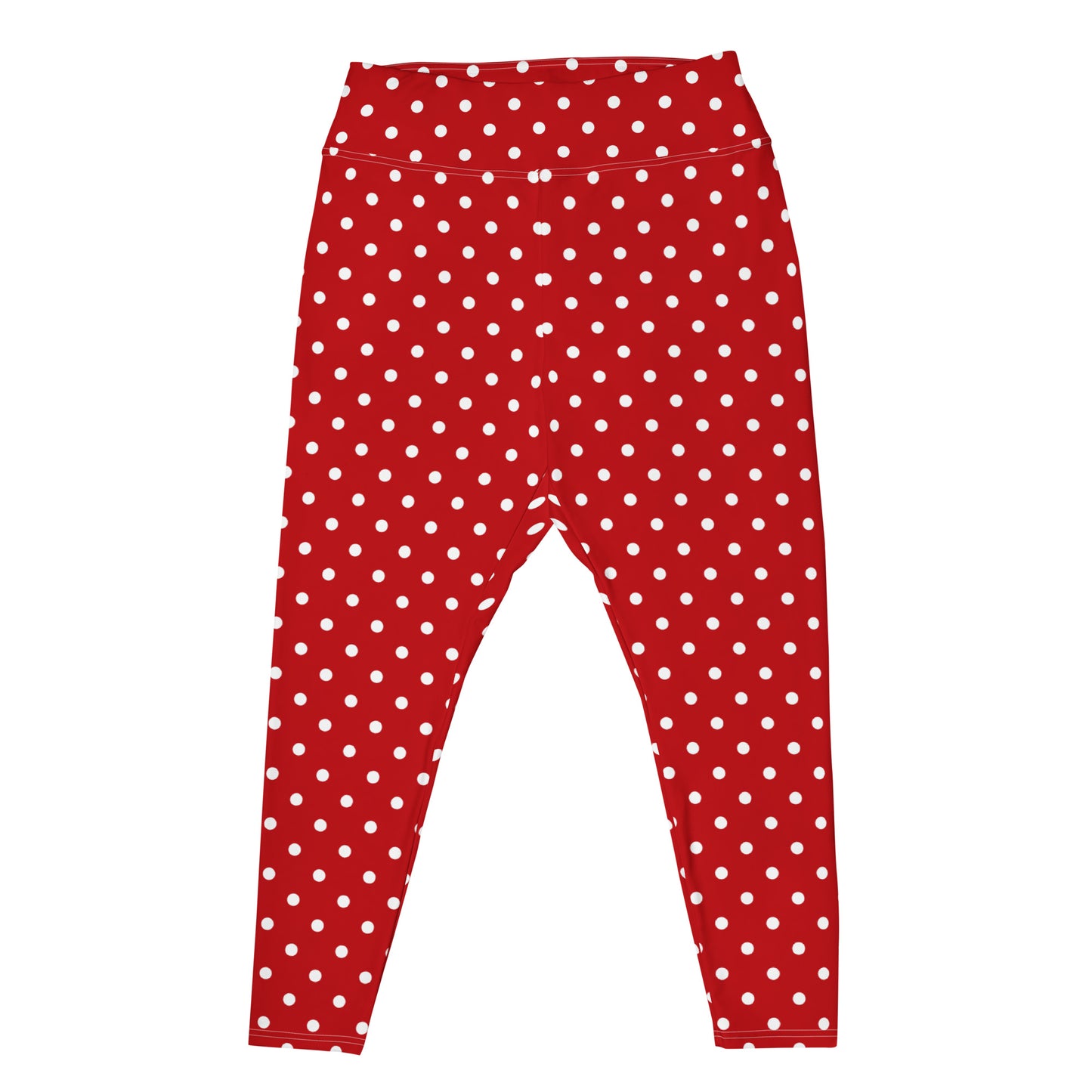 Red And White Polka Dot Plus Size Women Leggings, Printed Designer Christmas Holiday Workout Gym Sports Fun Yoga Pants Tights (2XL-6XL)