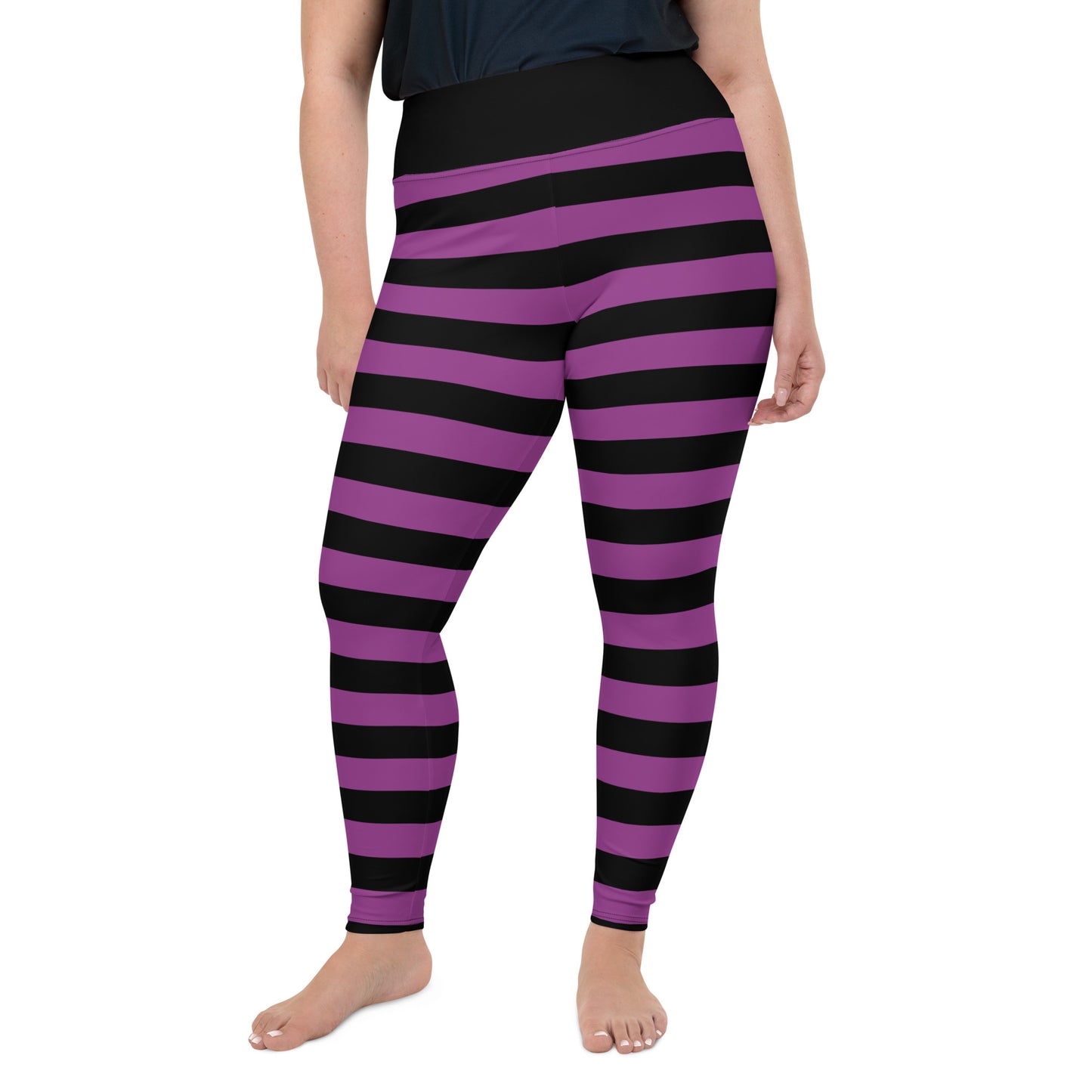Black and Purple Striped Plus Size Leggings Women, Halloween Witch Tights Goth Printed Yoga Pants Cute Adult Workout Starcove Fashion