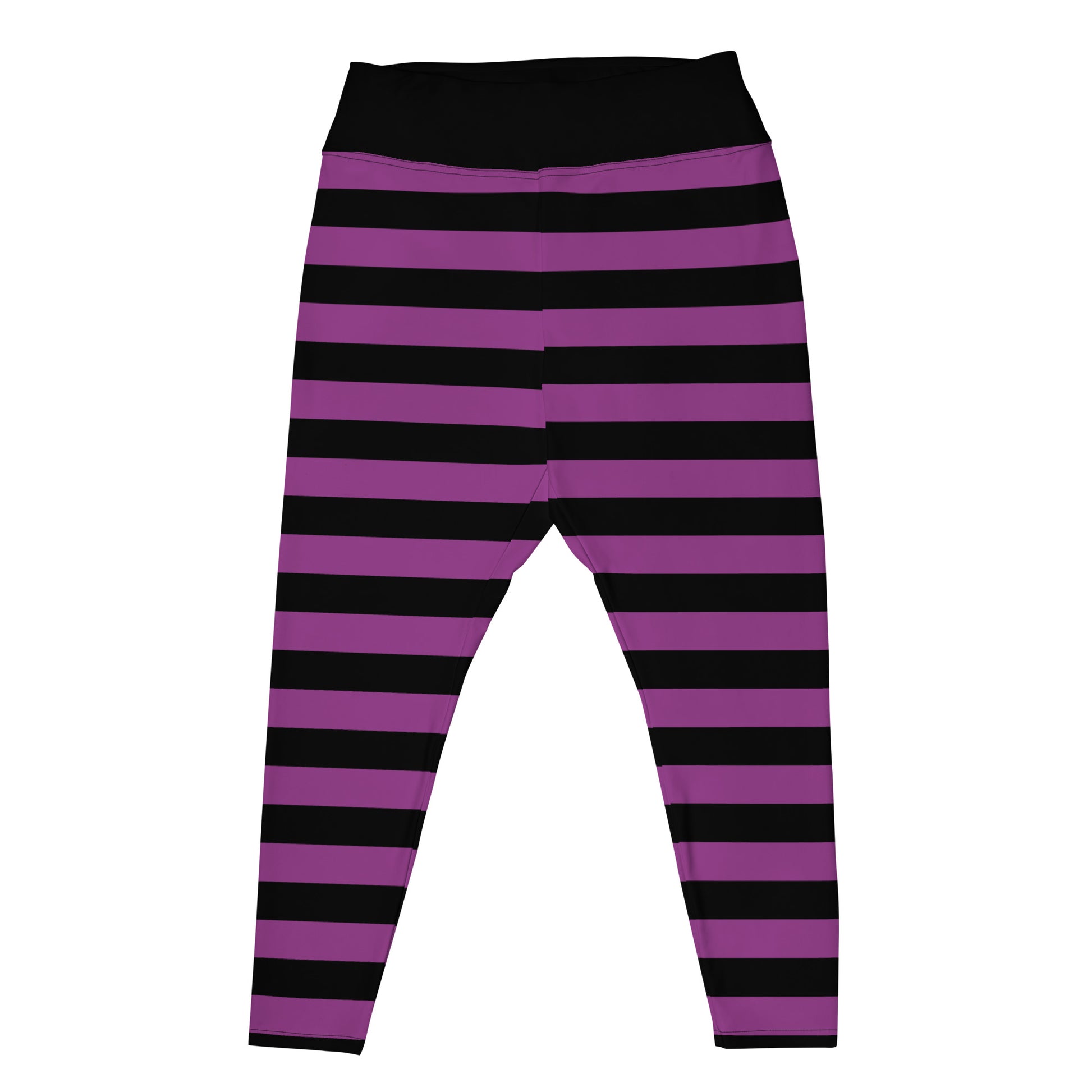 Black and Purple Striped Plus Size Leggings Women, Halloween Witch Tights Goth Printed Yoga Pants Cute Adult Workout Starcove Fashion
