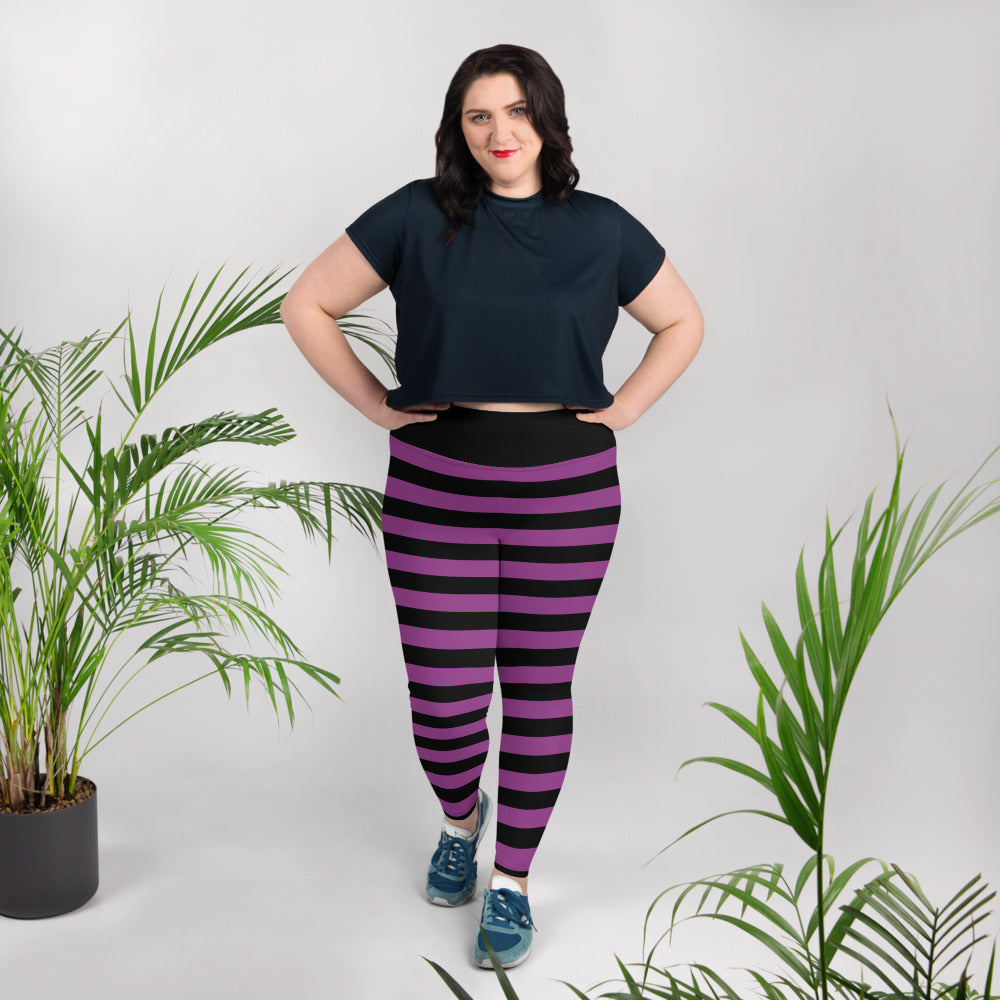 Fashion Cute Plus Size Tights Black And Purple Striped Plus Size