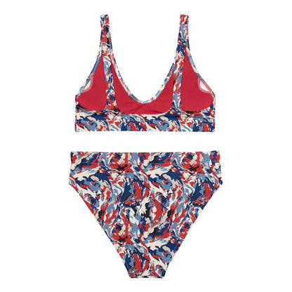 Red White Blue Bikini Set, Patriotic Camo American USA High Waisted Eco Friendly Cheeky Swimsuits Women Padded 4th of July Sexy Bathing Suit Starcove Fashion