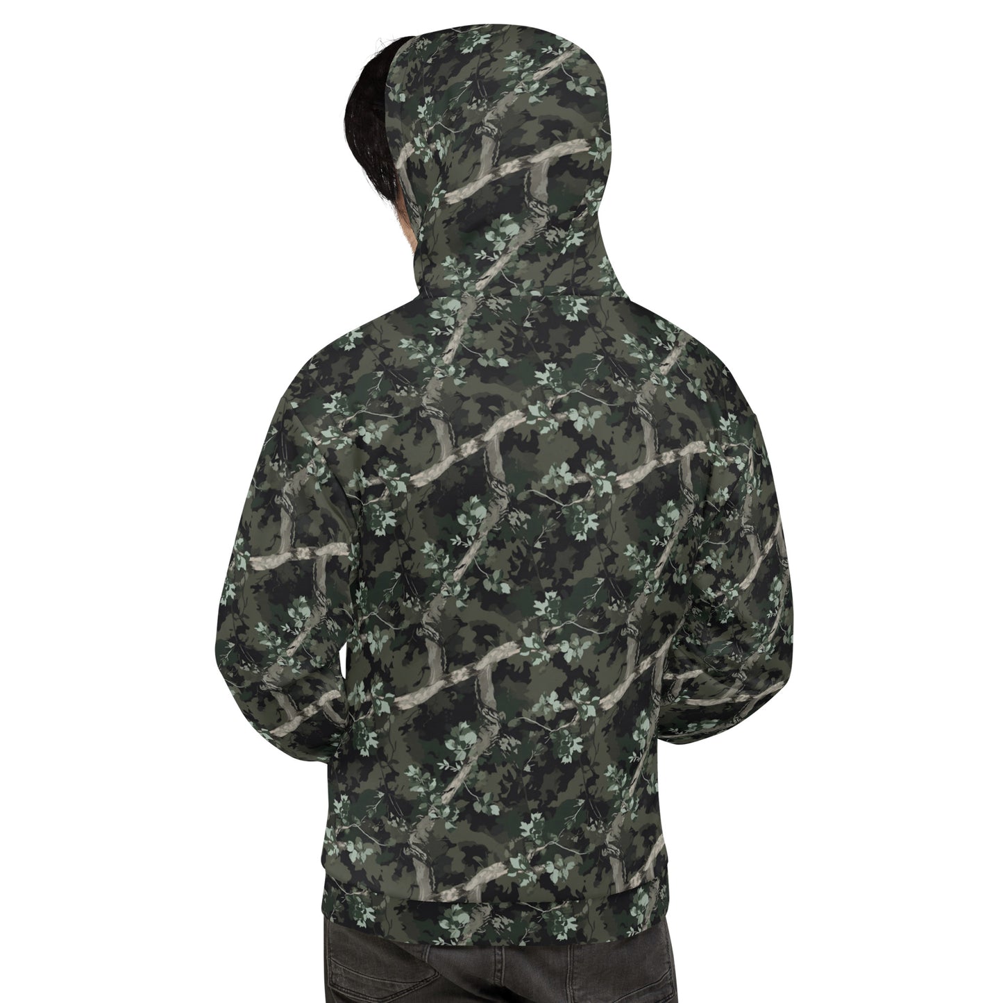 Green Camouflage Hoodie, Camo Leaf Tree Bark Pullover Men Women Adult Aesthetic Graphic Hooded Sweatshirt with Pockets