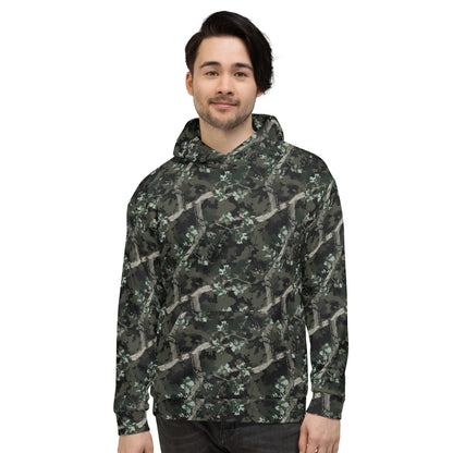 Green Camouflage Hoodie, Camo Leaf Tree Bark Pullover Men Women Adult Aesthetic Graphic Hooded Sweatshirt with Pockets