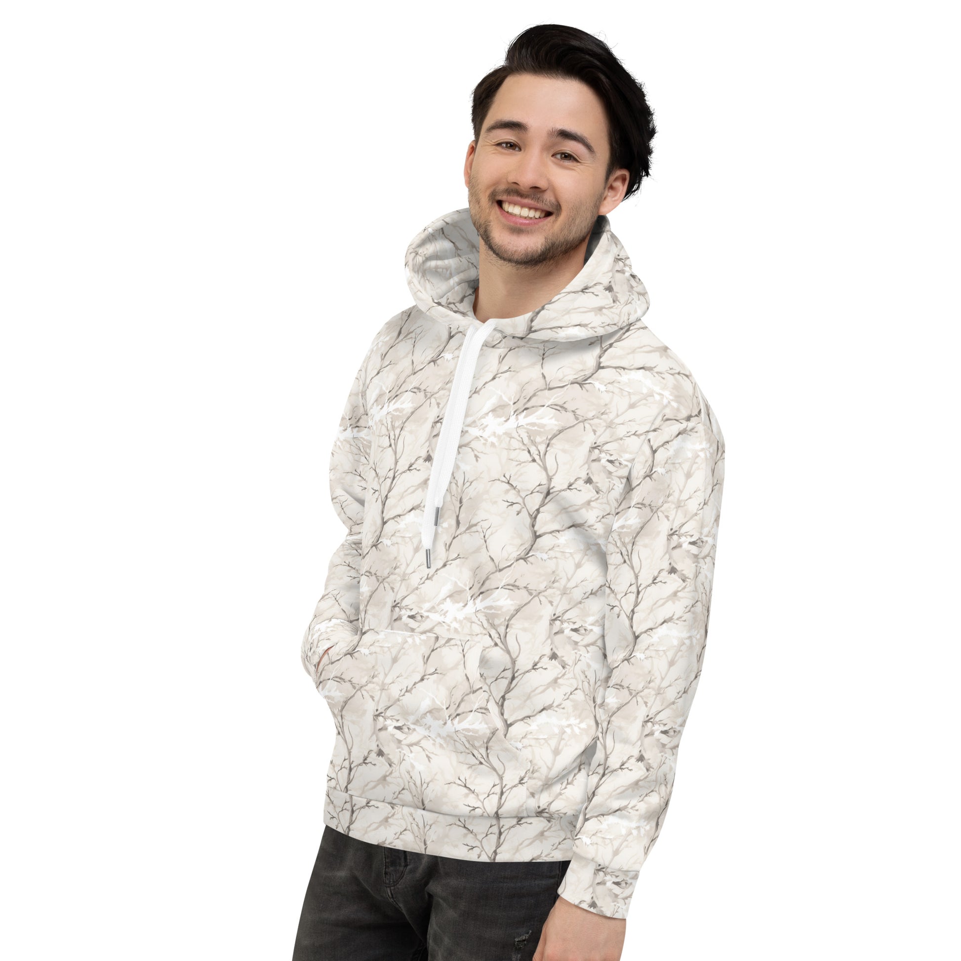 White Camo Hoodie, Real Camouflage Off Cream Pullover Men Women Adult Aesthetic Graphic Cotton Hooded Sweatshirt with Pockets Starcove Fashion