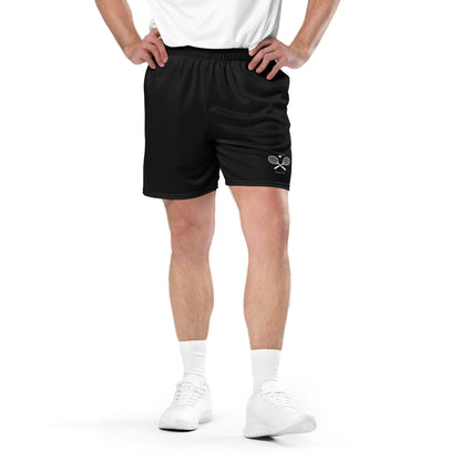 Black Tennis Men's Mesh Shorts,  Athletic Vintage Racket Racquets Sports Player 7 inch Moisture Sweat Wicking Retro Beach Pockets Plus Size Starcove Fashion