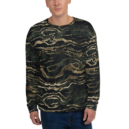 Dark Green Sweatshirt, Animal Stripe Print Marble Crewneck Fleece Cotton Sweater Jumper Pullover Men Women Aesthetic Designer Top
