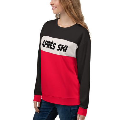 Apres Ski SWEATSHIRT, Black Red Color Block Skiing Skier Snow 80s 90s Vintage Retro Pullover Women Men Sweater