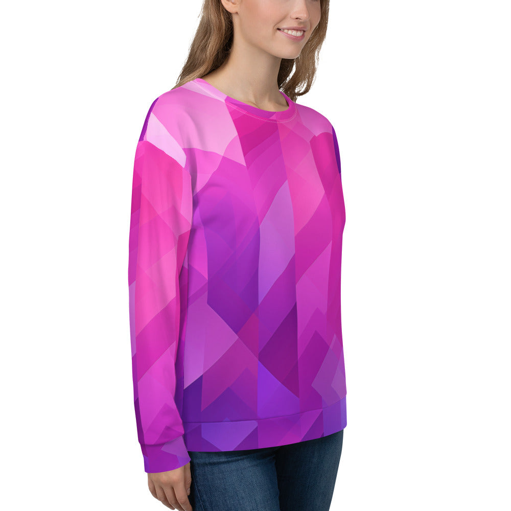 Pink Purple Ombre Sweatshirt, Geometric Gradient Crewneck Fleece Sustainable Sweater Jumper Pullover Men Women Unisex Designer Top Starcove Fashion