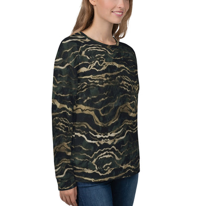 Dark Green Sweatshirt, Animal Stripe Print Marble Crewneck Fleece Cotton Sweater Jumper Pullover Men Women Aesthetic Designer Top