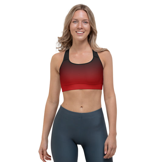 Black Red Ombre Sports Bra Women, Gradient Tie Dye Racing Back Yoga Fitness Workout Designer Training Top