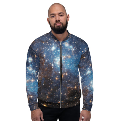 Galaxy Space Men Bomber Jacket, Universe Zip Up Streetwear Unisex