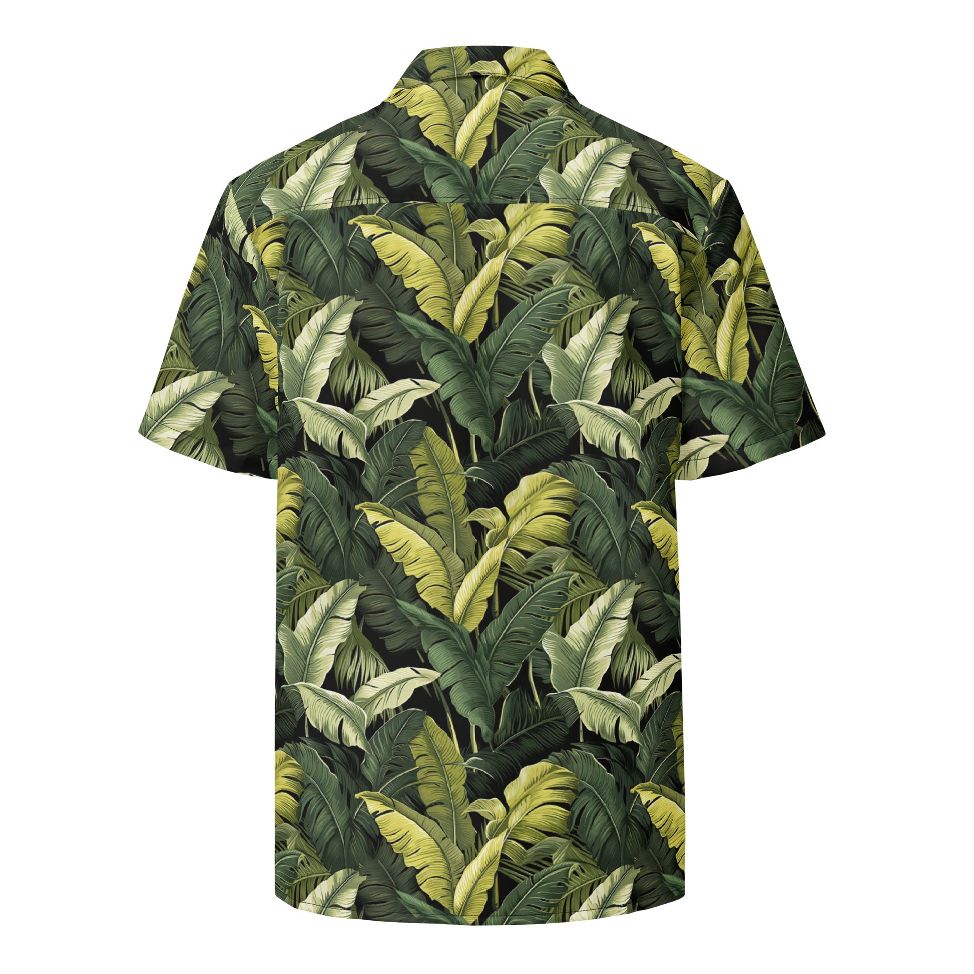 Tropical Short Sleeve Men Button Up Shirt, Green Leaves Unisex Women Moisture Wicking Print Casual Buttoned Down Summer Collared Plus Size Starcove Fashion