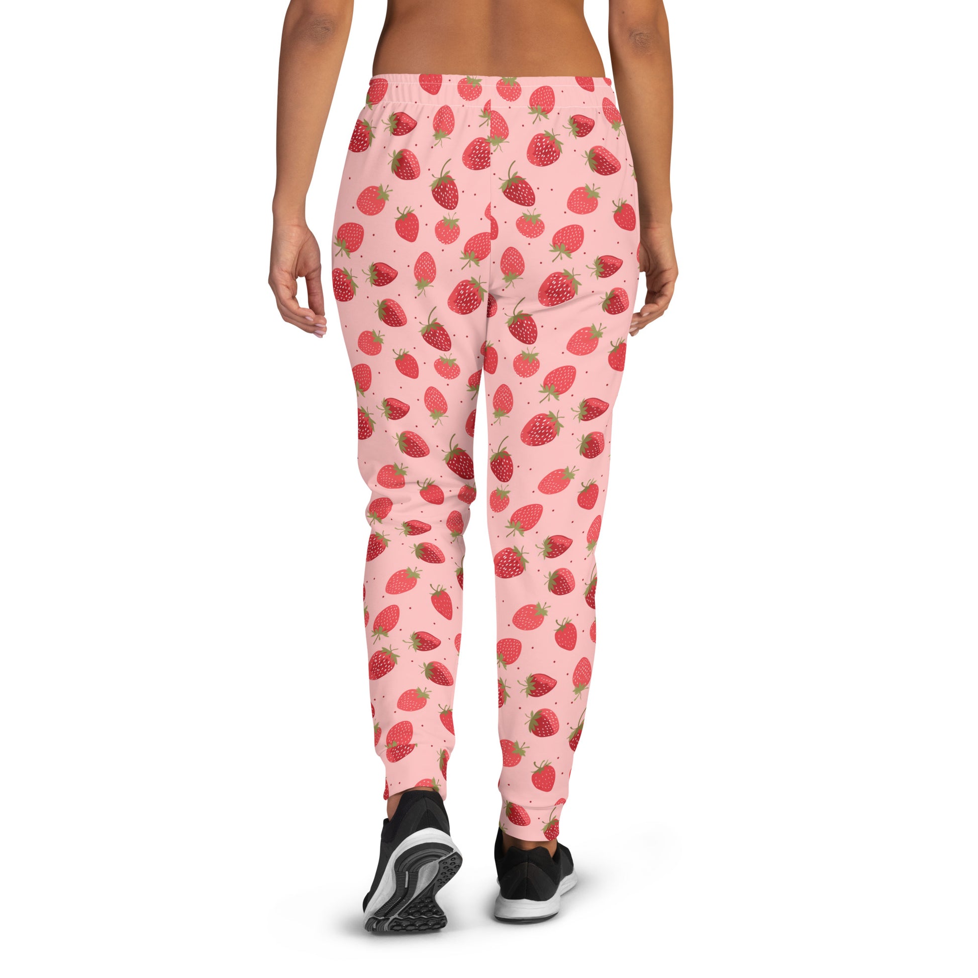 Strawberry Women Joggers Sweatpants with Pockets, Red Pink Fruit