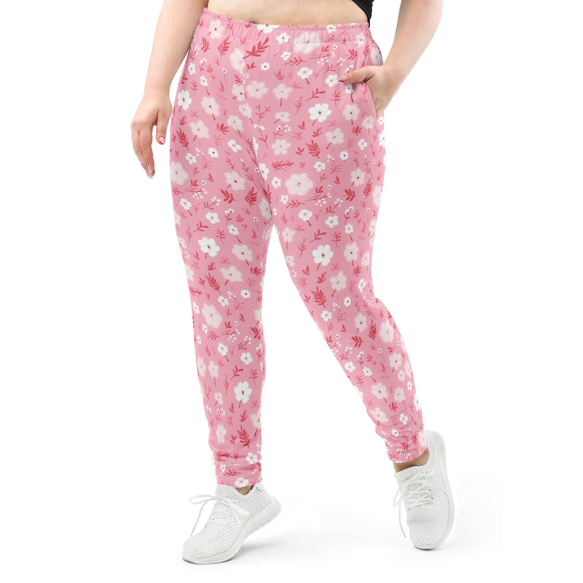 Pink Floral Women Joggers Sweatpants with Pockets, Flowers Fleece  Fun Comfy Cotton Sweats Girls Ladies Pants Loungewear Starcove Fashion