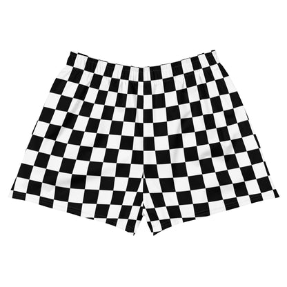 Checkered Women Athletic Shorts, Black White Check Sports Workout Gym Running  Swim Moisture Wicking Spandex Ladies Bottoms Sustainable Starcove Fashion