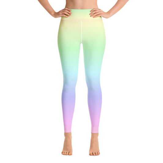 Pastel Rainbow Ombre Yoga Leggings Women, Tie Dye Gradient Kawaii Colorful High Waisted Pants Cute Printed Workout Gym Designer Tights Starcove Fashion