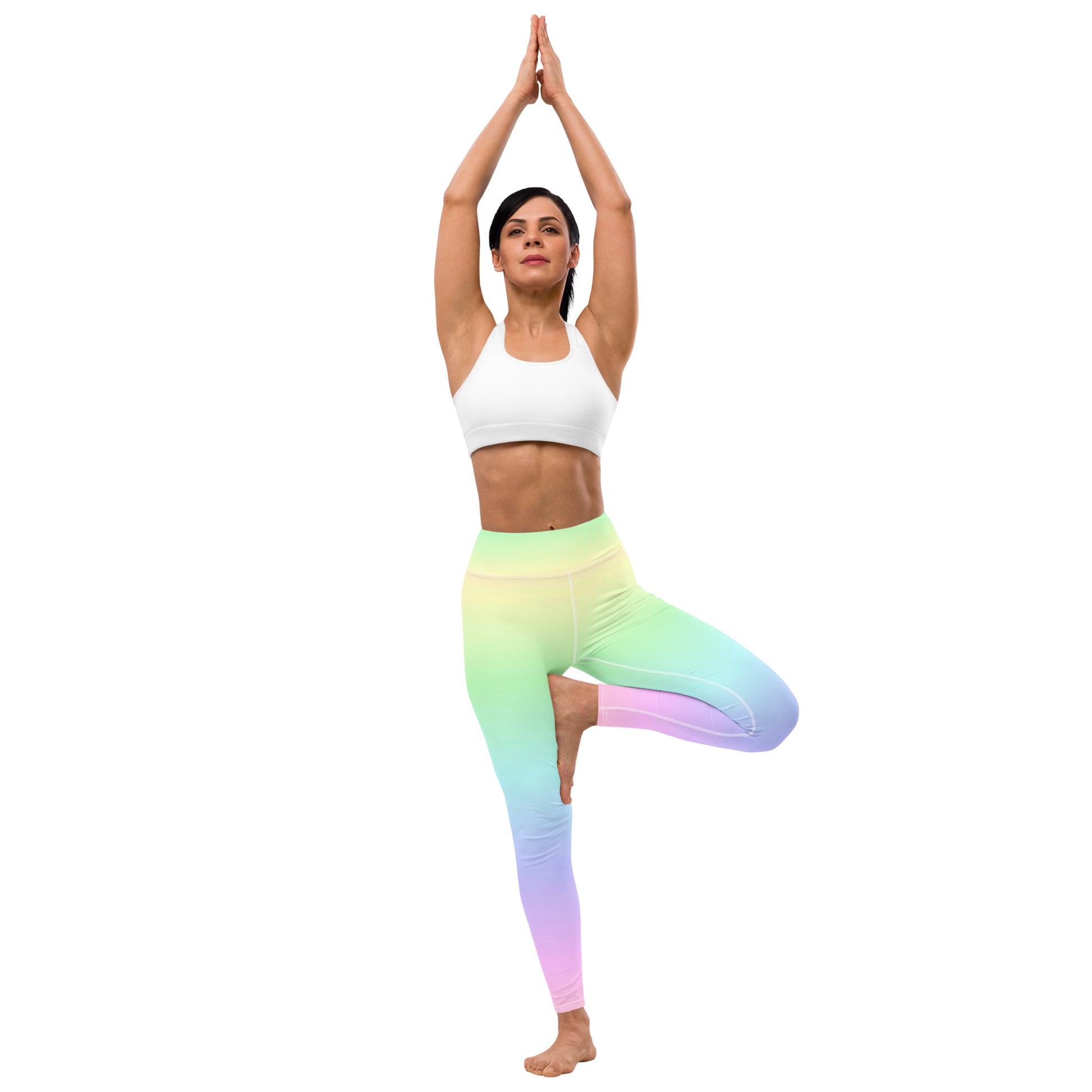 High Waisted Pastel Rainbow Yoga Leggings, Pastel Rainbow Stretch