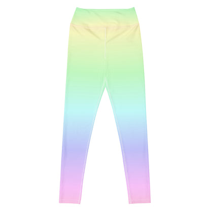 Pastel Rainbow Ombre Yoga Leggings Women, Tie Dye Gradient Kawaii Colorful High Waisted Pants Cute Printed Workout Gym Designer Tights