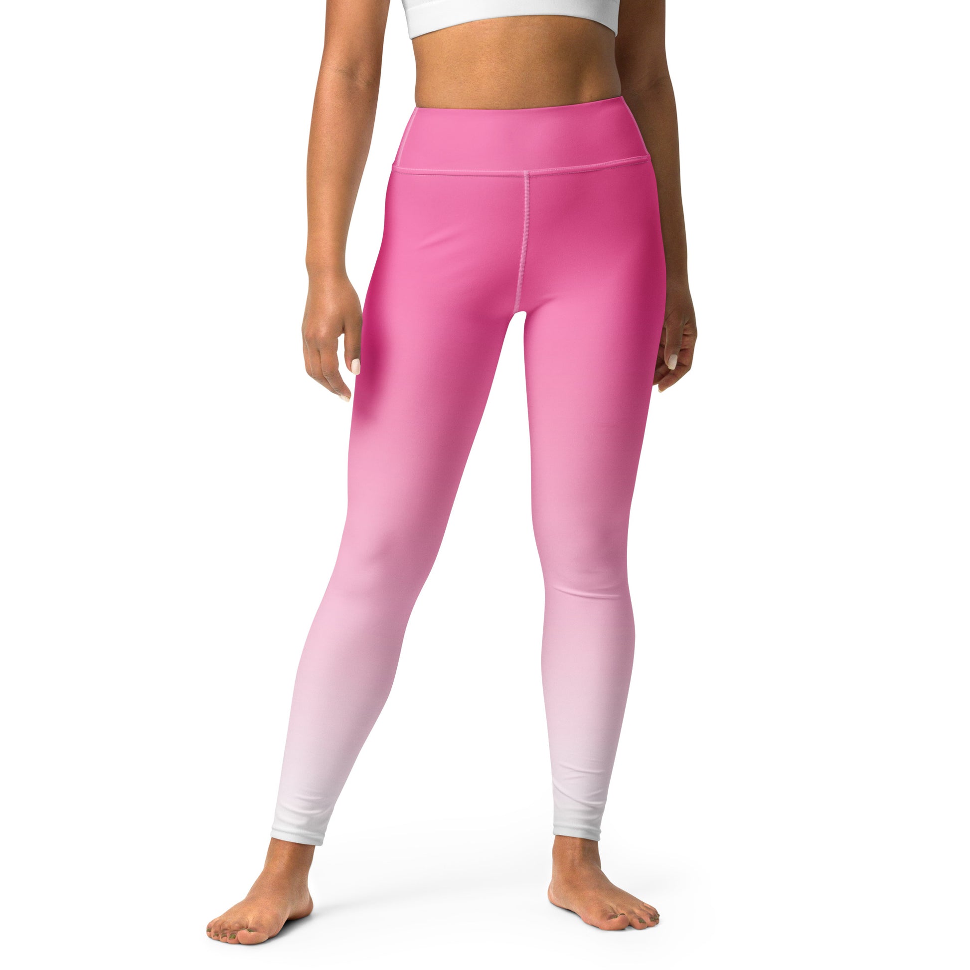 Pink and White Ombre Yoga Leggings Women, Gradient Tie Dye High