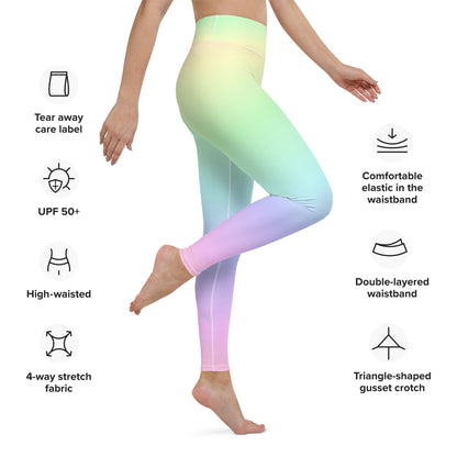 Pastel Rainbow Ombre Yoga Leggings Women, Tie Dye Gradient Kawaii Colorful High Waisted Pants Cute Printed Workout Gym Designer Tights Starcove Fashion