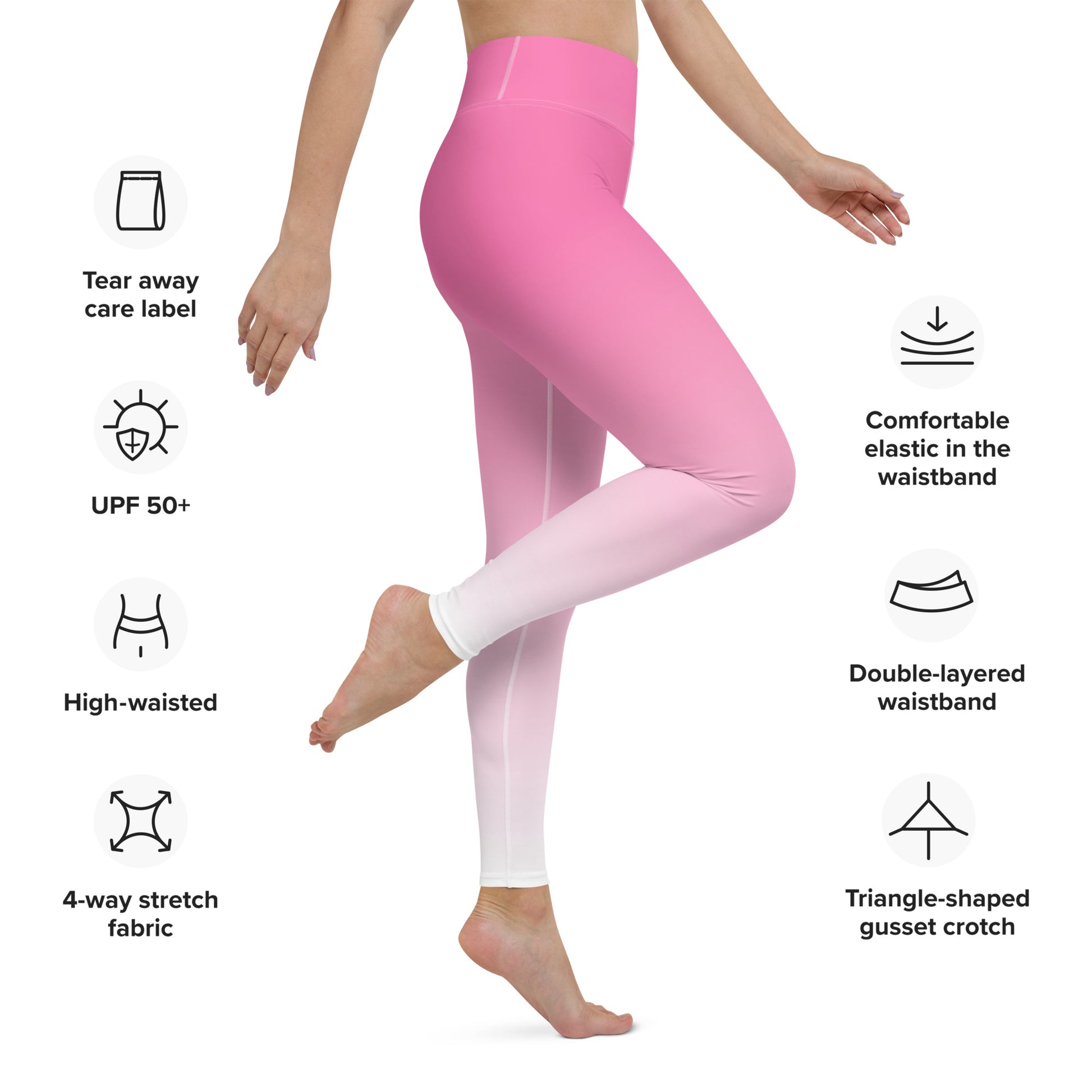 Pink and White Ombre Yoga Leggings Women, Gradient Tie Dye High Waisted  Pants Cute Printed Workout Running Gym Designer Tights