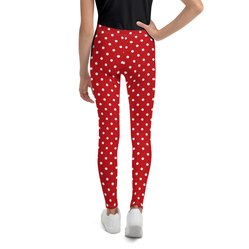 Red and White Polka Dots Girls Leggings (8-20), Kids Youth Teen Tween Christmas Holiday Workout Running Cute Gym Yoga Tights Pants Starcove Fashion