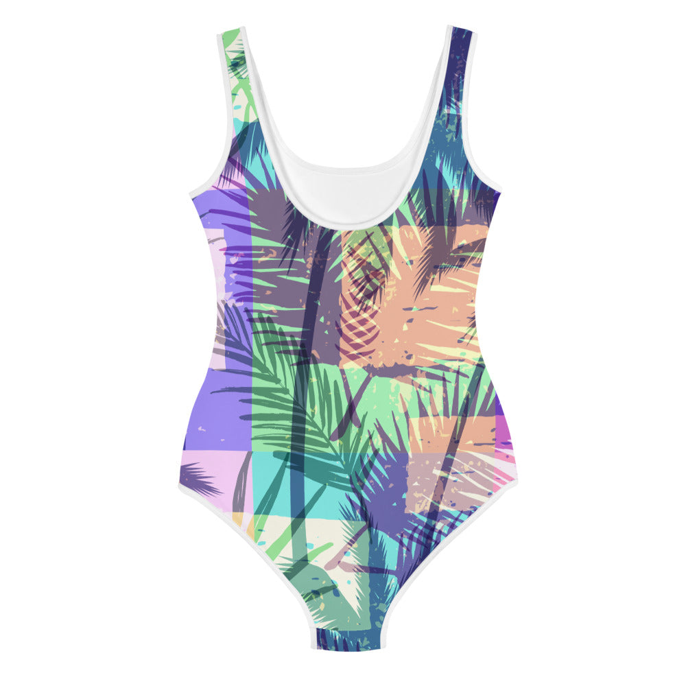 Palm Tree Tropical Girls Swimsuits (8 - 20), Color Block Purple Cute K ...