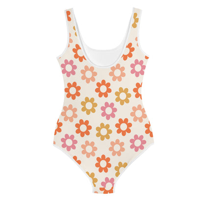 Groovy Daisies Girls Swimsuits (8 - 20), Colorful Retro Flowers Floral Daisy Kids Jr Junior Tween Teen One Piece Bathing Suit Young Swimwear Starcove Fashion