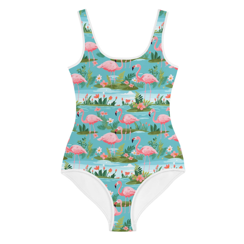 Pink Flamingo Girls Swimsuits (8 - 20), Tropical Cute Kids Jr Junior Tween Teen Teenage One Piece Bathing Suit Young Swimwear Starcove Fashion