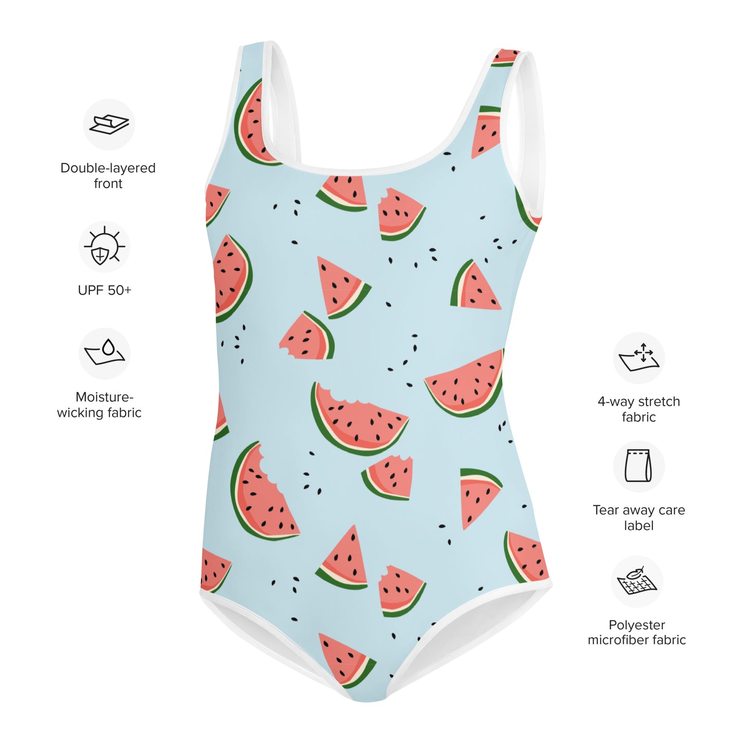 Watermelon Girls Swimsuits (8 - 20), Blue Summer Fruit Cute Kids Jr Junior Tween Teen One Piece Bathing Suit Young Swimwear Starcove Fashion