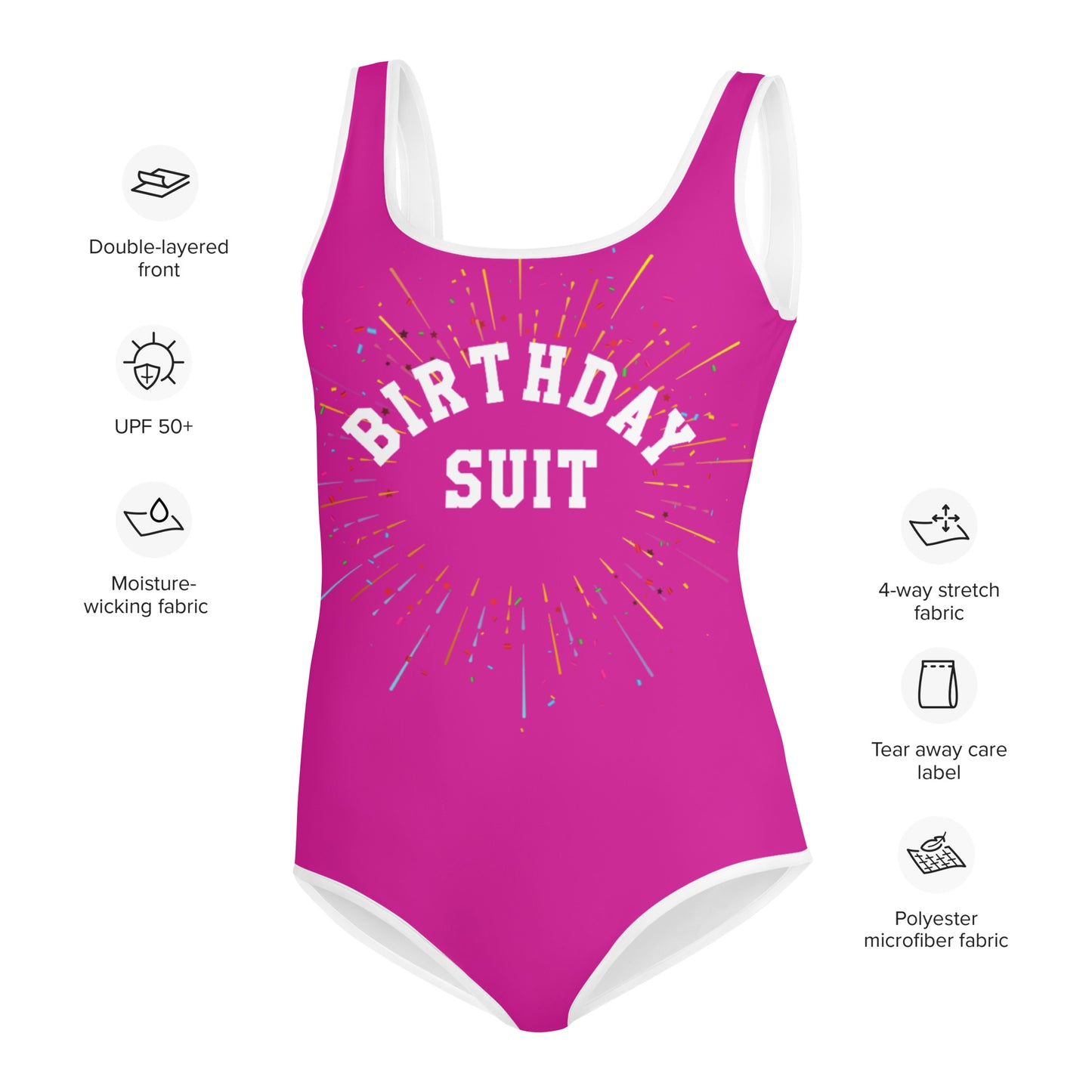 Birthday Suit Youth Girl Swimsuit, One Piece Kids Bathing Suit, Purple Birthday Party Swimwear, Custom Personalized Outfit Gift - Starcove Fashion