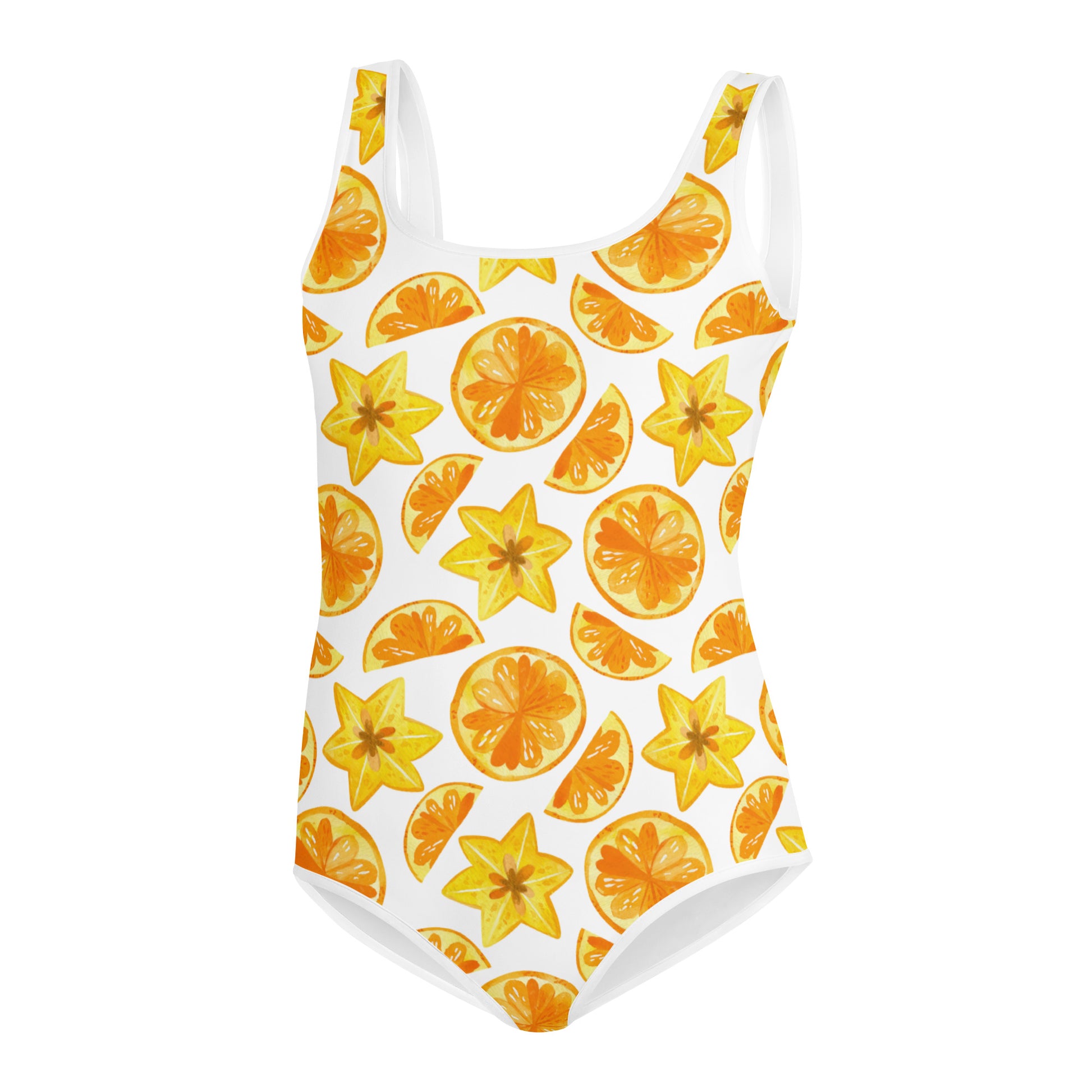 Orange Girls Swimsuits (8 - 20), Summer Fruits Cute Kids Jr Junior Tween Teen One Piece Bathing Suit Young Swimwear Starcove Fashion