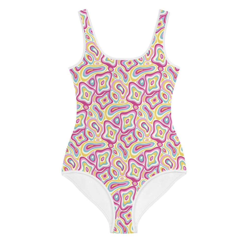 Funky Girls Swimsuits (8 - 20), Retro 70s Psychedelic Groovy Cute Kids Jr Junior Tween Teen One Piece Bathing Suit Young Swimwear Starcove Fashion