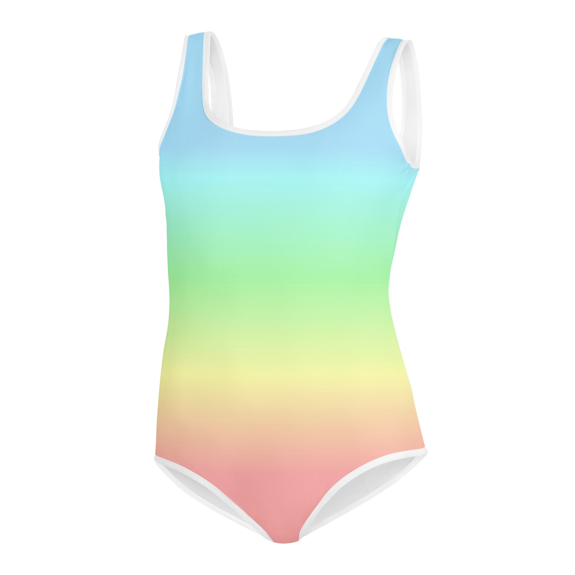 Pastel Rainbow Girls Swimsuits, Colorful Ombre Tie Dye Kids Jr Junior Tween Teen One Piece Bathing Suit Young Swimwear Starcove Fashion