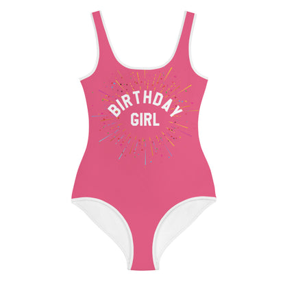 Birthday Girl Swimsuit, Youth One Piece Kids Bathing Suit, Fushia Birthday Party Swimwear Swim, Custom Personalized Outfit Gift