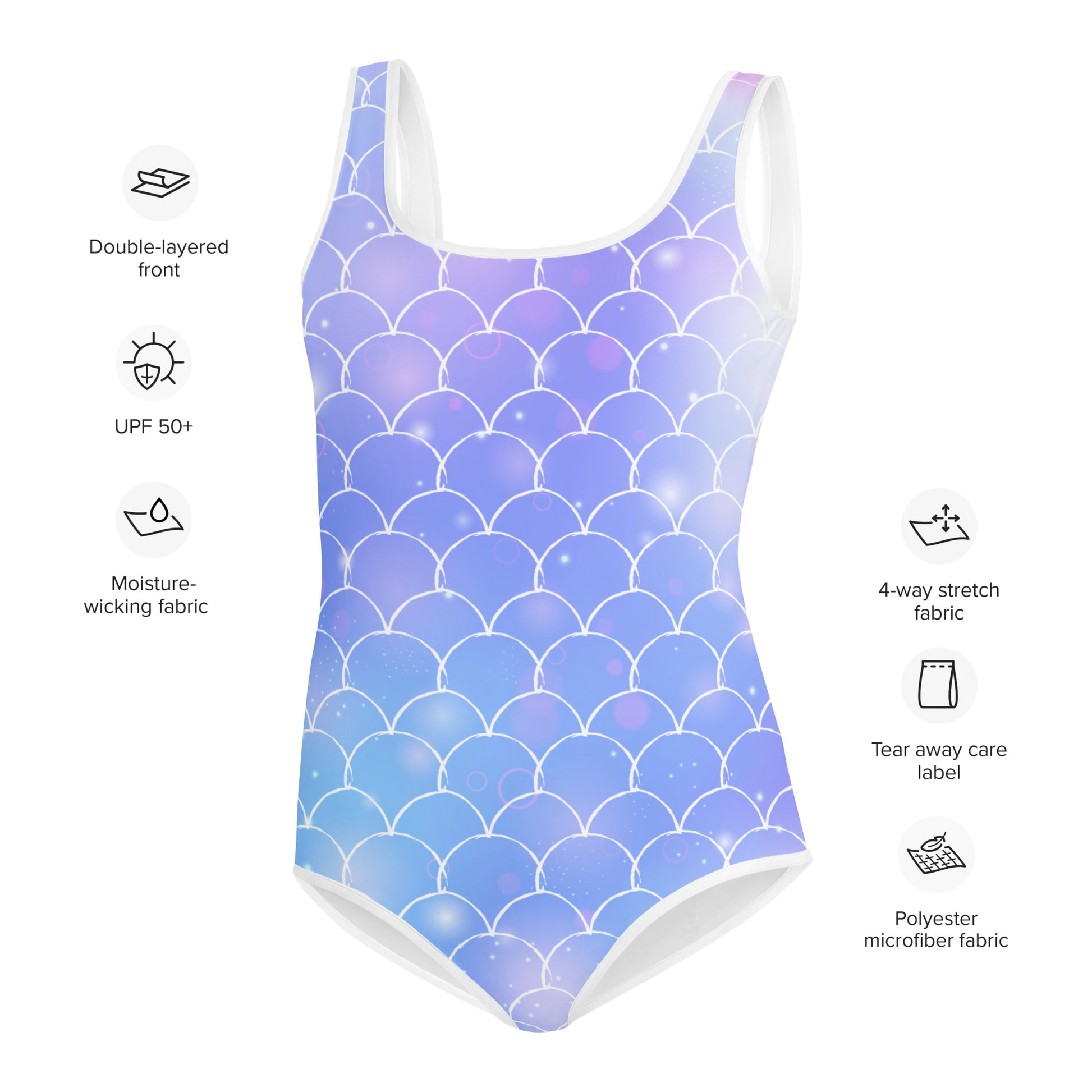 MERMAID Youth Girls Swimsuit, Purple Sparkle Printed Kids Young